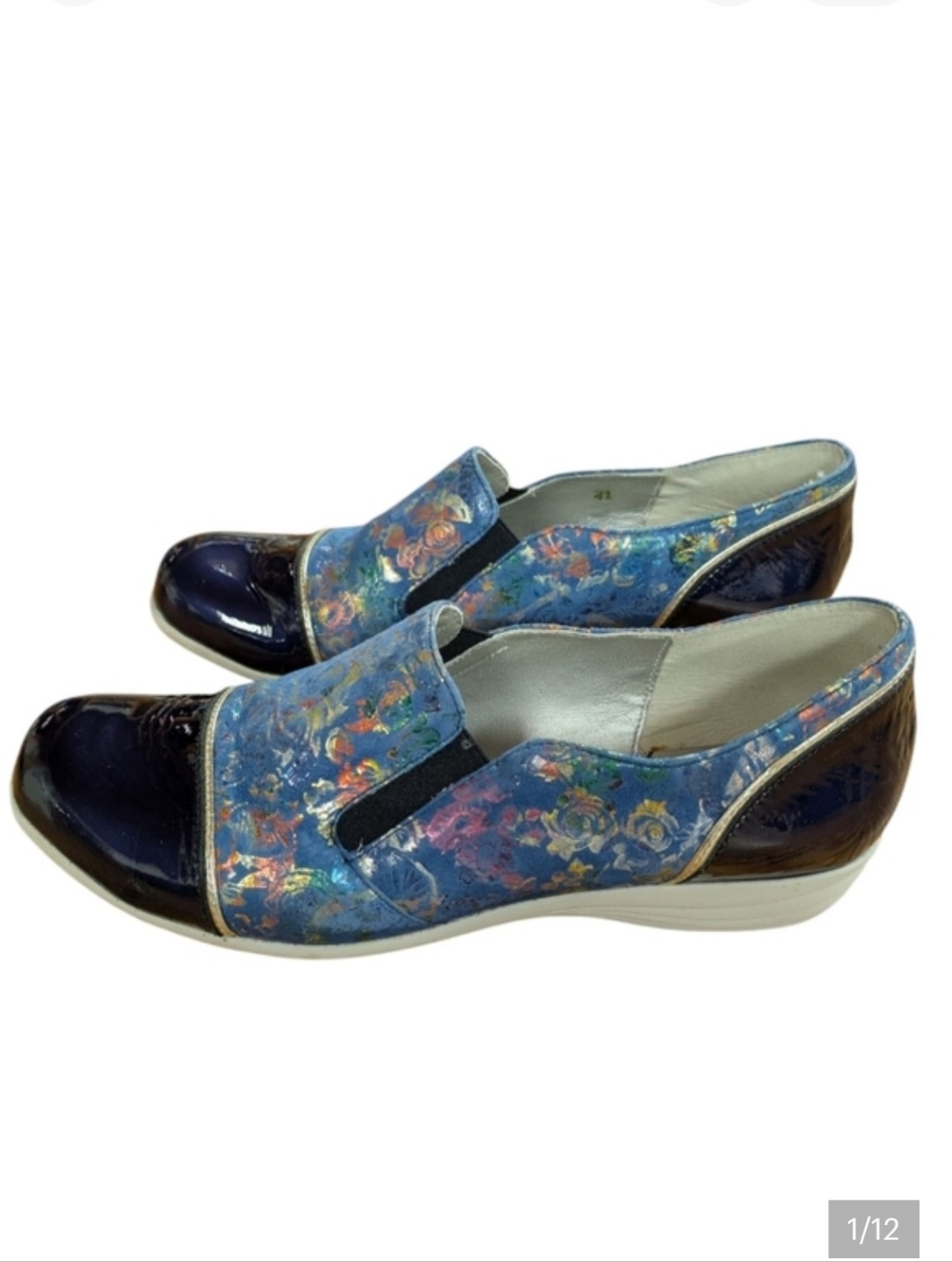 Un Tour En Ville UTN Navy Cap Toe Metallic Foil Slip On Shoes Size 41